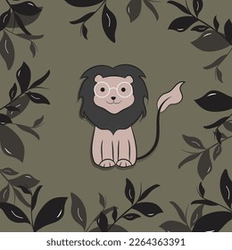  cute lion in wood cartoon illustration