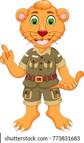 cute lioness cartoon standing with smile and pointing