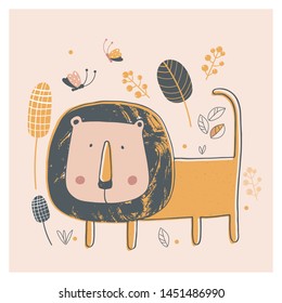 Cute Lion.hand drawn vector illustration.