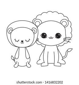 cute lions animals isolated icon