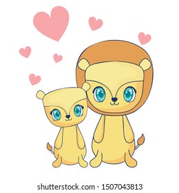 cute lions couple characters vector illustration