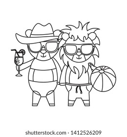 cute lions couple with cocktail and balloon plastic toy