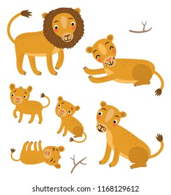 Cute Lions Family vector set