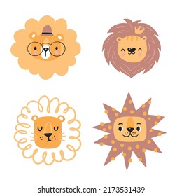 Cute lions with floral. Modern vector illustration
