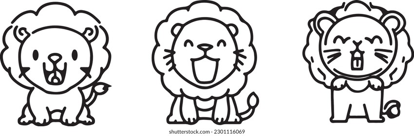 Cute Lions línea de arte 7.ª silueta vectorial