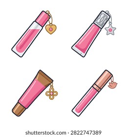 Cute lip gloss collection with charms vector illustration