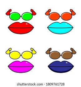 Labios Y Gafas Cuidados Con Diferentes Colores Aislados En Blanco Carácter EPS 10 Vector Paquete De Diseño