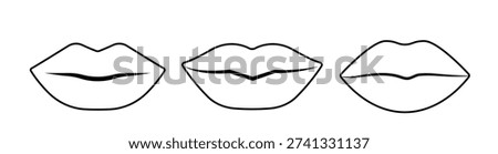 Cute Lips Outline Set, Hand Drawn Mouth Line Art Vector.
Cute Mouth and Lips Outline Clipart, Black Line Vector template.