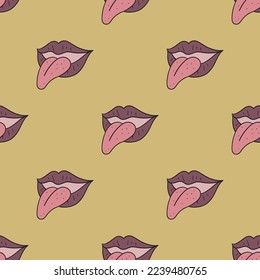 Cute lips and tongue vector seamless pattern. Funny repeat background for textile, design, fabric, cover etc.