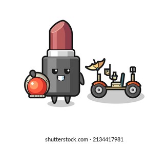 the cute lipstick as astronaut with a lunar rover , cute style design for t shirt, sticker, logo element