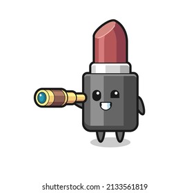cute lipstick character is holding an old telescope , cute style design for t shirt, sticker, logo element