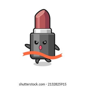 cute lipstick illustration is reaching the finish , cute style design for t shirt, sticker, logo element