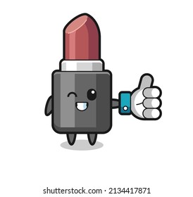 cute lipstick with social media thumbs up symbol , cute style design for t shirt, sticker, logo element