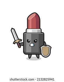 cute lipstick soldier fighting with sword and shield , cute style design for t shirt, sticker, logo element