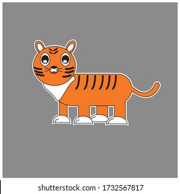 cute litle tiger flat design isolated at the grey background