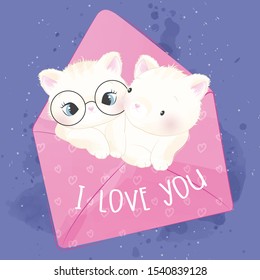 Cute litter kitten inside the envelope