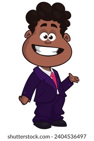 Cute little african or arab boy waving and smiling. Vector cartoon  
illustration of a teenager in business suit blazer