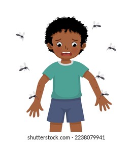 cute little African boy bitten by mosquitoes