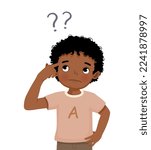 cute little African boy thinking with eyes looking up to find solution of problems