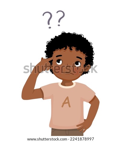 cute little African boy thinking with eyes looking up to find solution of problems