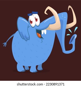Cute little african elephant isolated on white. African safary elephant with tiny trunks. Zoo elephant character illustration