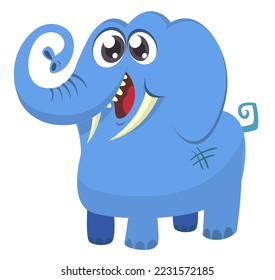 Cute little african elephant isolated on white. African safary elephant with tiny trunks. Zoo elephant character illustration