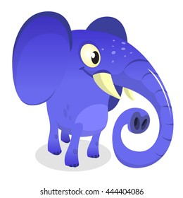 Cute little African elephant isolated on white. African safari elephant with long trunk. Zoo elephant character illustration. Elephant flat vector icon. 