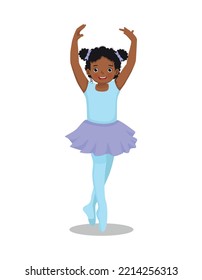 Cute little African girl ballerina practicing ballet dancing in the room