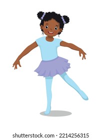 Cute little African girl ballerina practicing ballet dancing style in the room