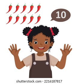 Cute little African girl counting with finger showing number ten with hand gesture