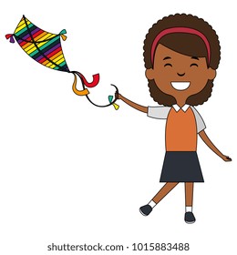 cute and little african girl flying a kite