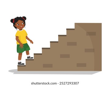Cute little African girl go upstairs