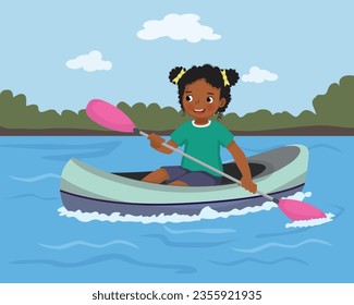 Cute little African girl kayaking on the river
