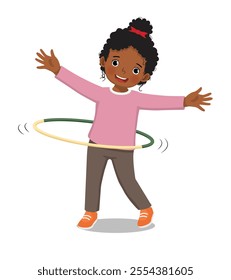 Cute little African girl playing hula hoop