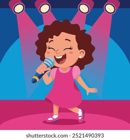 Cute little African girl singing a song with a microphone illustration