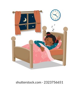 Cute little African girl sleeping good at night in bedroom