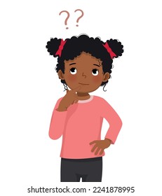 cute little African girl thinking with eyes looking up to find solution of problems