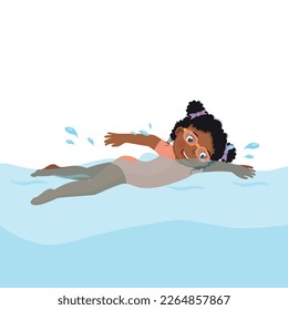 cute little African girl wear googles enjoying swimming in a pool