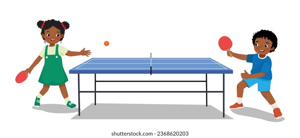 Niños y niñas africanos pequeños jugando al ping pong juntos