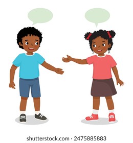 Cute little African kids boy and girl talking to each others with speech bubble