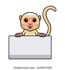 Cute little albino monkey cartoon with blank sign