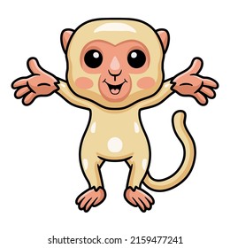 Cute little albino monkey cartoon raising hands