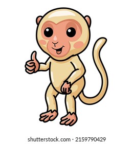 Cute little albino monkey cartoon giving thumb up