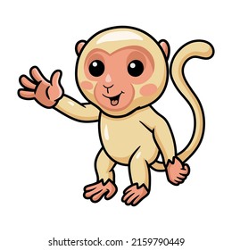 Cute little albino monkey cartoon waving hand