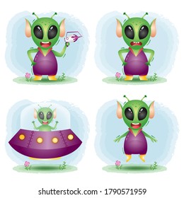 cute little alien characters. vector illustration