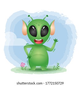cute little alien in the children's style. cute cartoon alien vector illustration