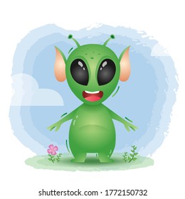 cute little alien in the children's style. cute cartoon alien vector illustration