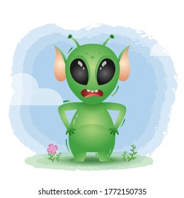 cute little alien in the children's style. cute cartoon alien vector illustration