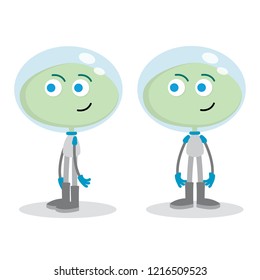 Cute little alien, wearing jumpsuit and helmet