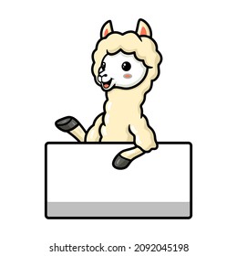 Cute little alpaca cartoon with blank sign